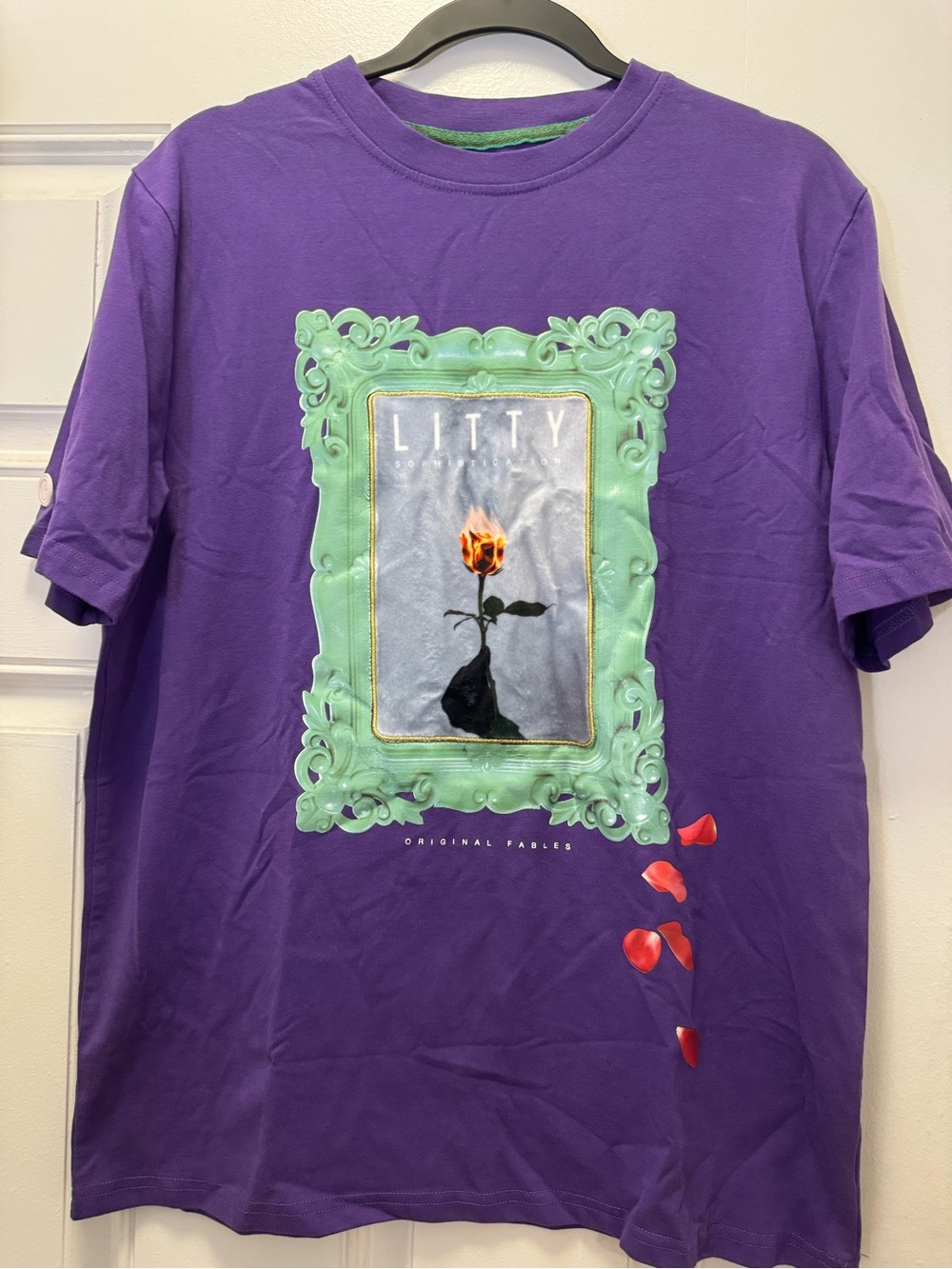 Purple Short Sleeve Graphic Tee with Green Frame Print 0278